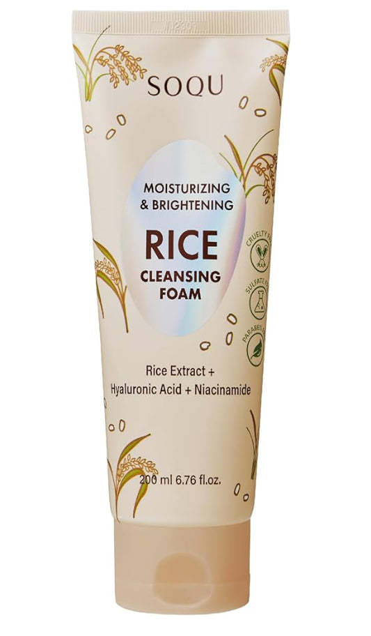 SOQU Rice Foam Cleanser with Rice Extract, Niamicide and Hyaluronic Acid