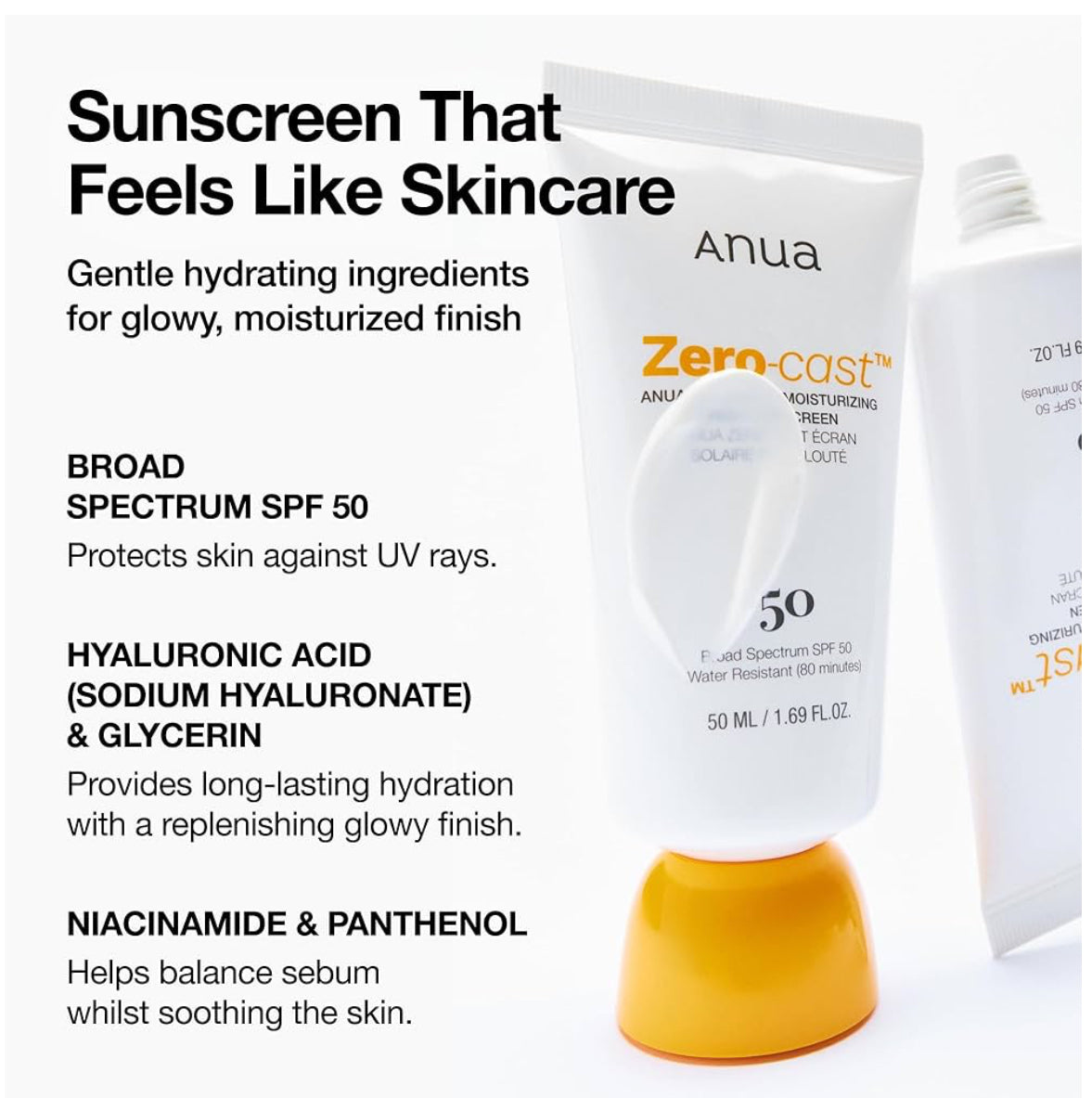 Anua Zero-Cast Moisturizing Finish Sunscreen SPF 50