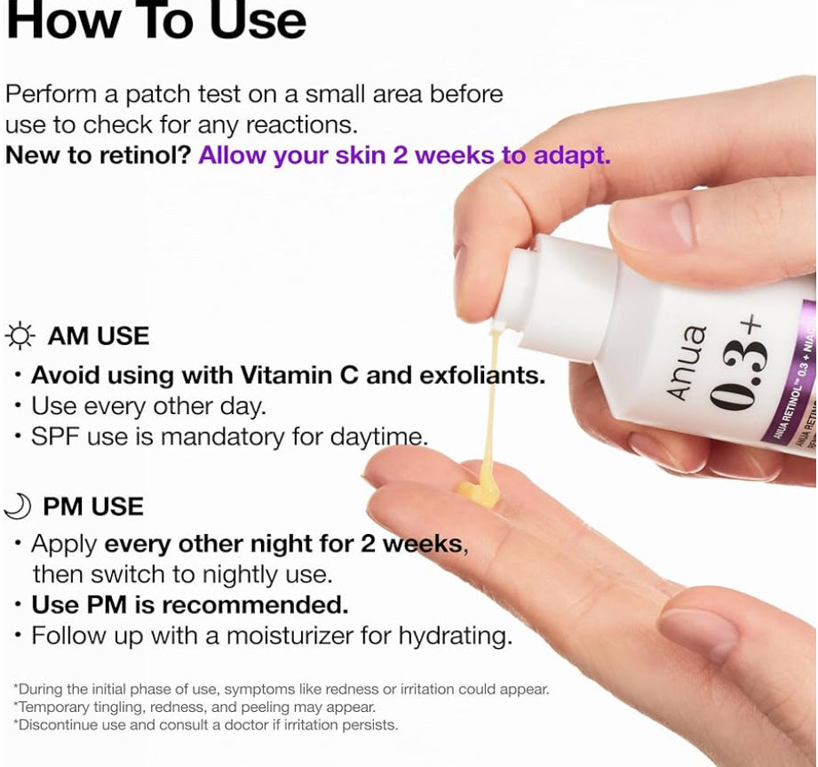 Anua Retinol Serum for Anti-Aging,0.11% Retinol, 5% Niacinamide, 20+Soothing Ingredients